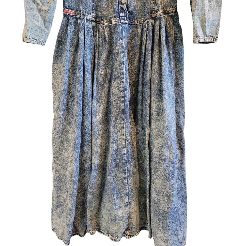 Vintage Contempo Casuals Hollywood Era Long Sleeve Acid Wash Denim Maxi Dress - Picture 3 of 11